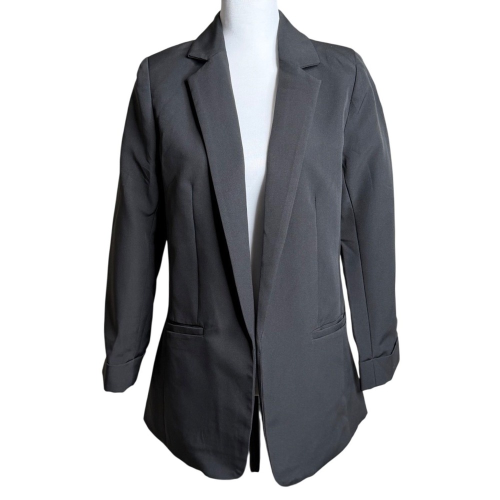 NWT Zenana Open Front Longline Blazer Charcoal Grey Women Small